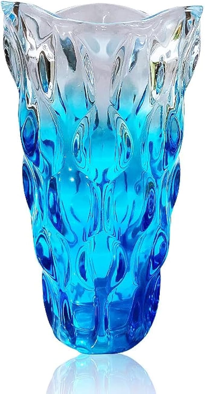 Unbreakable Flower Glass Vase 3.5lb 9.5inch Sparkle vase Bohemian Style, for Centerpieces,Kitchen,Office, Living Room,Wedding,Perfect Home Decor Glass Vase (Gradient Sky Blue)