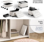 Storage Ottoman Cube with Small Bin, 16-in Square Ottoman with Storage for Living Room and Bedroom, Small Ottomans Foot Rest, Leather Foot Stools Ottomans Max 330lbs, Cream