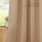 NICETOWN Camel Linen Kitchen Curtains 36 inch Length, Decorative Thick Flax Small Window Treatments Privacy Assured with Light Filtering for Bedroom/Bathroom, W55 x L36, 2 Panels