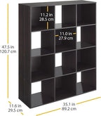 Whitmor 12 Cube Storage Organizer, 4 Tier Stackable Mdf Wood Bookcase, Open Storage Display Bookshelf, Storage Cabinet for Living Room, Bedroom, Home, Office, 35.1"L x 11.7"W x 47.5"H, Espresso