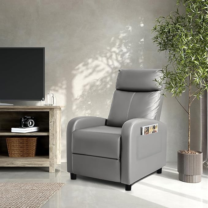 Homall Recliner Chair, Recliner Sofa for Adults, Recliners Home Theater Seating with Lumbar Support, Reclining Sofa Chair for Living Room (Leather, Grey)