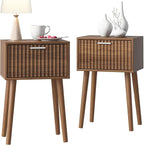 LAATOOREE Nightstands Set of 2, Small Fluted Side Table, Bedside Table with Solid Wood Feet; Modern Mid-Century End Table for Bedroom, Small Space