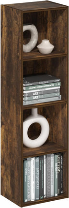 Furinno PASIR Book Shelf, 4-Tier Modern Bookshelf, Open Shelves Bookcase 9 x 12 x 42, Easy Assembly, for Living Room, Bedroom, Home Office, Amber Pine