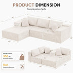 Homall 108" Modular Sectional Sofa, Boneless Couch with L-Shape Chaise, Cloud Couch with Deep Seat Upholstered, No Assembly Required for Living Room, Bedroom (Chenille, Beige)