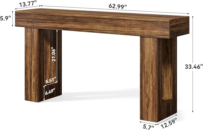 LITTLE TREE 63-Inch Long Console Tables for Entryway, Large Sofa Table Behind Couch, Wooden Entry Foyer Hallway Table, Industrial Console Sofa Tables for Living Room, Rustic Brown