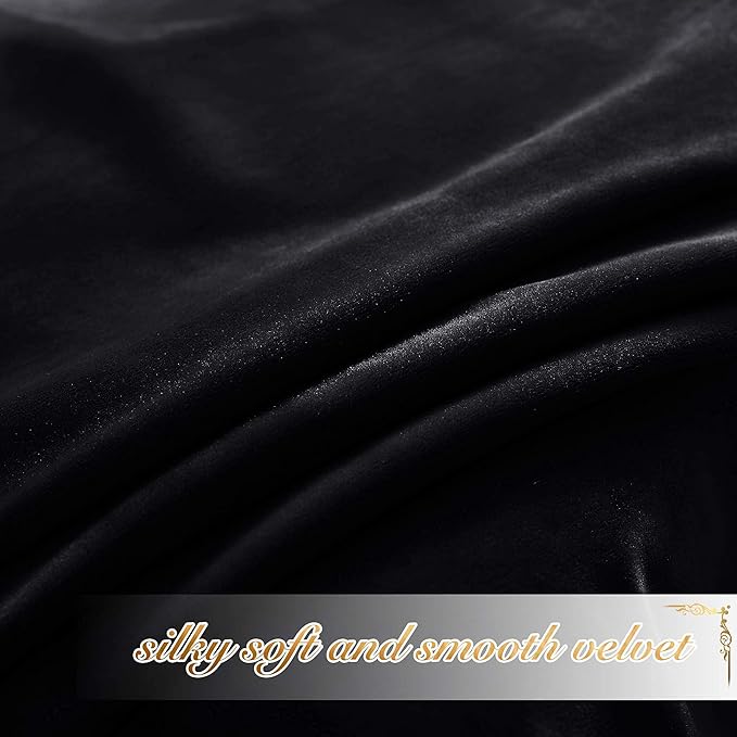 NICETOWN Black Out Velvet Curtains 63 inches Long, Blackout Kitchen Curtain Panels, Solid Heavy Matt Drapes/Window Treatments for Bedroom, Boys Room (2 Panels,52" Wide)