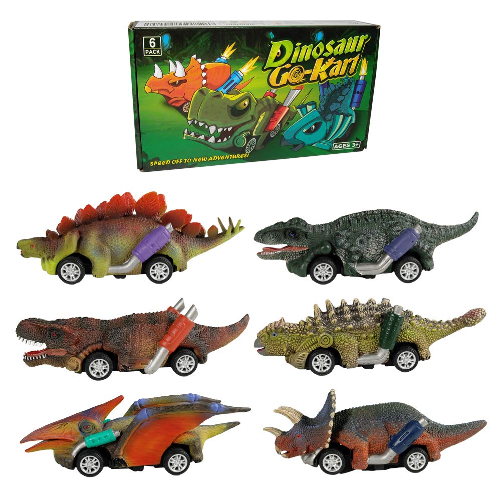 DINOBROS 6-Pack Dinosaur Pull Back Cars