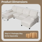 Shintenchi U-Shaped Sectional Couches for Living Room, 4 Seat Sofa with Double Chaise Lounges,Solid Wood Frame Sectional Sofa for Apartment,White