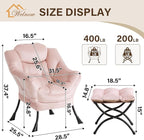 Welnow Lazy Chair with Ottoman, Modern Accent Chair with Armrests and a Side Pocket, Leisure Sofa Armchair, Reading Armchair with Footrest for Small Space, Pink