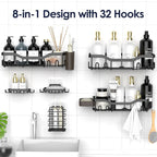 NESOMI Shower Caddy Adhesive Shower Organizer 8-Pack, Rustproof Stainless Steel Bathroom Shelves, Large Capacity No-Drill Rack Storage Accessories with Soap Dish Toothbrush Holder Hooks