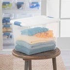 Sterilite 18-Pack Latching Box, Under Bed Storage Bins with Lids, Clear Plastic, 25 Quart - Heavy-Duty Organizing Containers for Closet, Bathroom, and Office