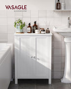 VASAGLE Floor Storage Cabinet, Freestanding Storage Unit with 2 Adjustable Shelves, for Bathroom Living Room Dining Kitchen, 11.8 x 23.6 x 31.5 Inches, Cloud White UBCB060WH01S