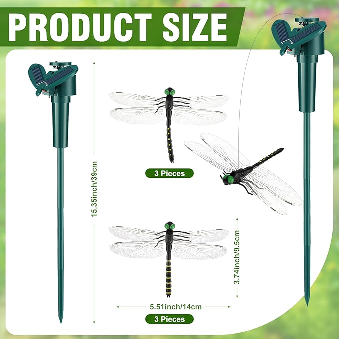 6 Pcs Solar Flying Moving Fluttering Waterproof Garden Stakes Decorations for Home Yard Pathway Garden Landscape Christmas Outdoor Indoor Centerpieces Gift Decorations (Dragonfly)