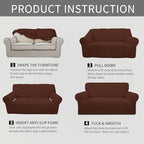 Easy-Going Stretch Oversized Loveseat Slipcover 1-Piece Sofa Cover Furniture Protector Couch Soft with Elastic Bottom for Kids Polyester Spandex Jacquard Fabric Small Checks Coffee