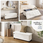 Storage Ottoman Bench with Bins, 43-in Storage Bench for Bedroom End of Bed, Folding Foot Rest Ottoman for Living Room Max 660lbs, Velvet Ottomans, Cream