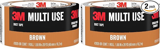 3M Multi-Use Colored Duct Tape, Brown with Strong Adhesive and Water-Resistant Backing, Multi-Surface Duct Tape for Indoor and Outdoor Use, 1.88 Inches x 20 Yards, 1 Roll (3920-BR) (Pack of 2)