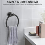 SetSail Towel Holder for Bathroom Wall Matte Black Towel Ring Stainless Steel Hand Towel Holder 4 Packs Towel Hanger for Bath, Kitchen