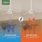Hunter 52 inch Outdoor or Indoor Ceiling Fan No Light - White Ceiling Fan without Light, For Patio, Porch, Garage, or Living Room, Standard Mount, 3 Blades, Pull Chain - Cassius 59263, Fresh White