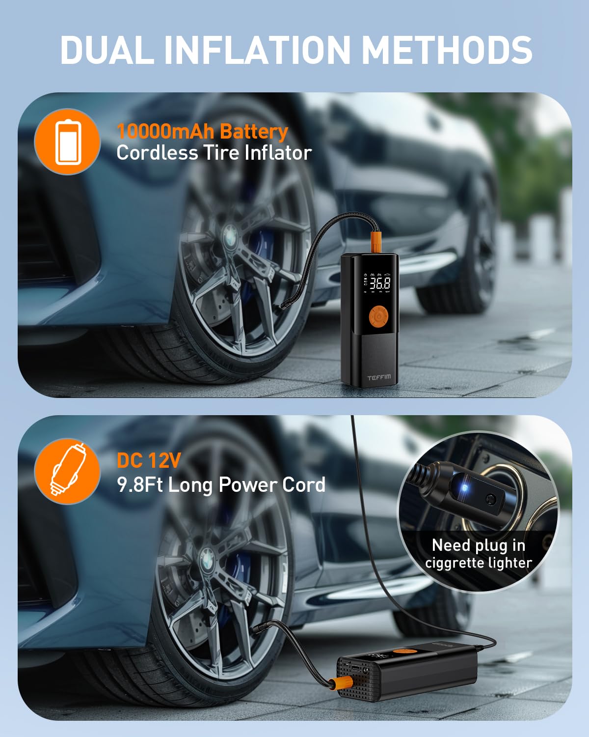 Portable Tire Inflator - 150PSI, 20000mAh, 12V Air Compressor for Car, Bike & More