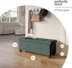 Storage Ottoman Bench with Bins, 43-in Storage Bench for Bedroom End of Bed, Folding Foot Rest Ottoman for Living Room Max 660lbs, Velvet Ottomans, Green