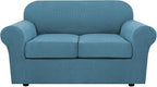 H.VERSAILTEX 3PC Stretch Sofa Covers for Loveseat - Base & 2 Seat Cushions, Thicker Jacquard Fabric (Medium, Storm Blue)