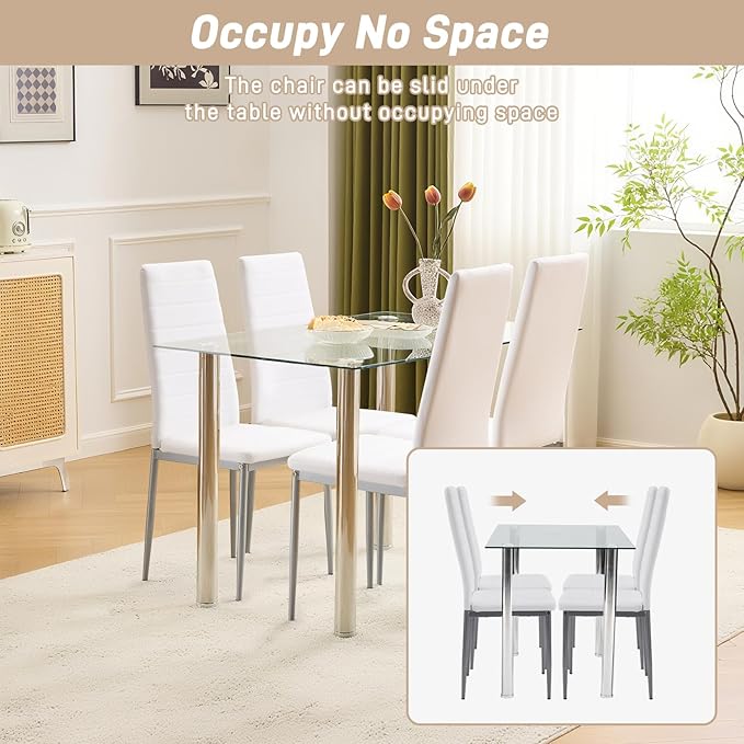 Karl home White Dining Chair Set of 4, Leather Dining Chairs with Curved Back & Foot Cap Protection for Dining Kitchen Living Room, 300lbs Capacity