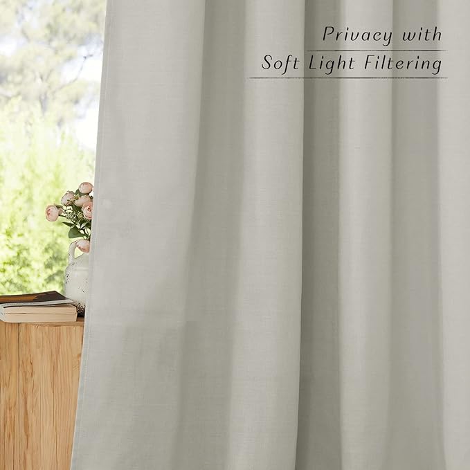 NICETOWN Thick Linen Gray Curtains 63 inches Long, Eyelet Top Privacy Assured with Light Filtering Drapes Flax Linen Blend Window Treatments for Bedroom, W55 x L63, 2 PCs