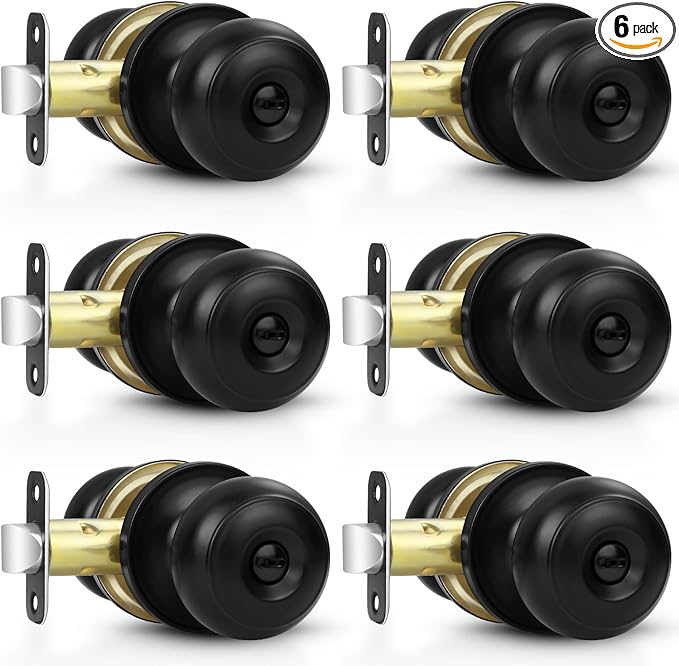 Estmoon 6 Pack Door Knobs, Matte Black Privacy Door Knob with Lock, Keyless Door Handle with Lock for Bedrooms/Bathrooms