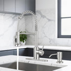 DJS Kitchen Faucets with Soap Dispenser - Dual Mode Setting Single Handle 1 or 3 Holes Commercial Black Kitchen Sink Faucet with Deck Plate for Farmhouse RV Vessel Basin (Brush Nickel)