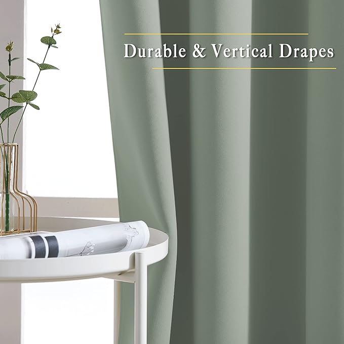 NICETOWN Blackout Large Bedroom Curtains 90 inches Long - Room Dividers Thermal Insulated Sound Dampening Grommet Window Treatments for Living Room (Sage Green, 2 Panels, W66 x L90)
