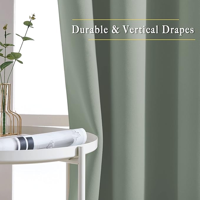 NICETOWN Room Darkening Curtains and Drapes for Window 95" L - Triple Weave Energy Saving Thermal Insulated Solid Grommet Blackout Panels for Patio (80" Wide per Panel, 2 Panels, Sage Green)