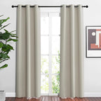 NICETOWN Blackout Natural Curtains & Drapes for Living Room - Thermal Insulated Solid Grommet Sound Reducing Energy Saving Privacy Window Treatments for Bedroom, 2 Panels, W37 x L84