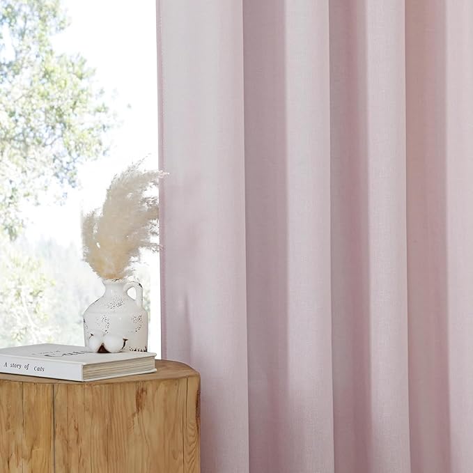 NICETOWN Blush Pink Linen Curtains for Kitchen, Thick Flax Small Window Treatments Semi Sheer Privacy Assured with Light Through for Cafe/Bathroom, W42 x L96, 2 Panels