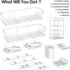 NESOMI Shower Caddy Adhesive Shower Organizer 7-Pack, Rustproof Stainless Steel Bathroom Shelves, Large Capacity No-Drill Rack Storage Accessories with Soap Dish Toothbrush Holder Hooks