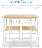 Best Choice Products 3-Piece Modern Dining Set, Space Saving Dinette for Kitchen, Dining Room, Small Space w/Steel Frame, Built-in Storage Rack - Natural/White