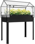 Outsunny Raised Garden Bed with Flip-Up Greenhouse Cover, Elevated Planter Box with Legs and Drainage Hole for Vegetables Flowers Herbs, 39.4" x 18.9" x 48.8", Black