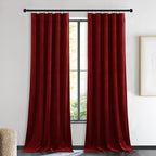 NICETOWN Christmas Red Velvet Curtains and Drapes, Extra Long Elegant Wall Backdrop Drapes for Holiday Season Home Decoration (Set of 2, Rod Pocket Design, 90 inches Long)