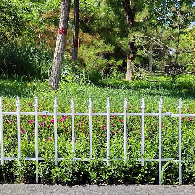 Metal Decorative Garden Fence 22" Wide x 18" High (5 Panels, Total Length 9.17 feet), Metal Border Folding Fence, Landscape Fencing for Flower Bed, Yard, Animal Barrier