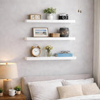 BAYKA White Floating Shelves for Wall, 22.5 inches Wall Mounted Rustic Wood Shelves for Bathroom, Bedroom, Living Room, Floating Shelves for Books/Storage/Decor (Set of 3)