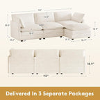 ROWHY 112'' Oversized Modular Sectional Cloud Couch with Movable Ottoman, 4 Seat Modern Corduroy Sofa, Deep Seat L Shaped Couch for Living Room Bedroom Apartment, Cream
