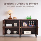 Modern Buffet Cabinet with Storage, 61.75" W Fluted Arched Sideboard Cabinet w/Adjustable Shelves, Wooden Modular Coffee Bar for Dining Room, Kitchen, Living Room, Entryway, Brown