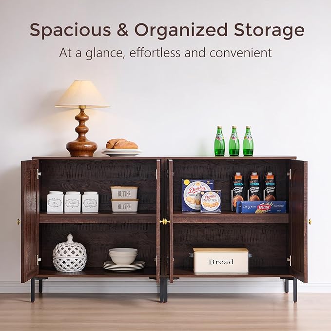 Modern Buffet Cabinet with Storage, 123.5" W Fluted Arched Sideboard Cabinet w/Adjustable Shelves, Wooden Modular Coffee Bar for Dining Room, Kitchen, Living Room, Entryway, Brown