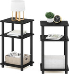 Furinno Just 3-Tier Turn-N-Tube End Table / Side Table / Night Stand / Bedside Table with Plastic Poles, 2-Pack, Americano/Black