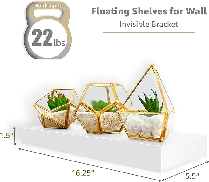 Sorbus Floating Shelves for Wall, Bathroom Shelves Wall Mounted for Kitchen, Bedroom, Bathroom Storage Over Toilet, Hanging Book Shelf for Wall Home Decor Living Room (White, 2 Pack)