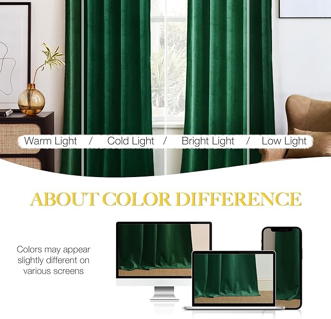 NICETOWN Emerald Green Velvet Curtains 96 inches Long (2 Panels, 52-inch Wide), Home Decoration Thermal Insulated Drapes for Forest Theme Kids Bedroom