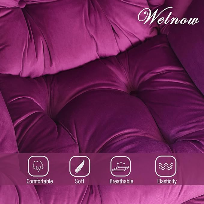 Welnow Lazy Chair with Ottoman, Modern Accent Chair with Armrests and a Side Pocket, Leisure Sofa Armchair Set, Reading Armchair with Footrest for Small Space, Dark Purple