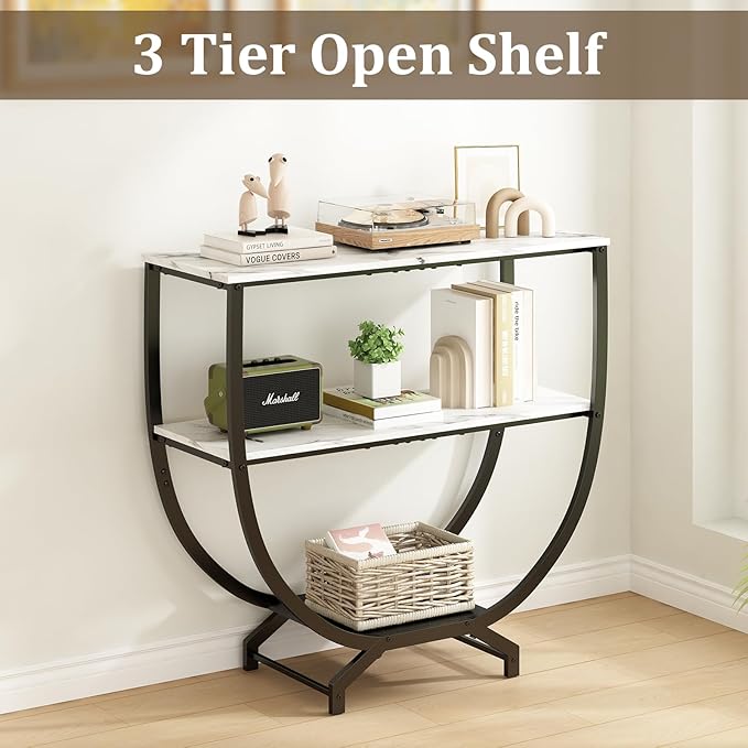 GILLAS 3 Tier Console Tables, 30" Height Entryway Table, Sofa Table Behind Couch Table, Industrial Entryway Furniture Entry Way Table with Storage for Living Room, Hallway, Entrance, White