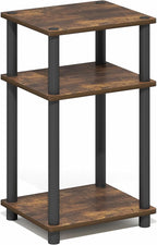 Furinno Turn-N-Tube Side Table, 3-Tier End Table with Open Shelf, Toolless Assembly Night Stand, Bedside Table, for Living Room, Bedroom, Amber Oak