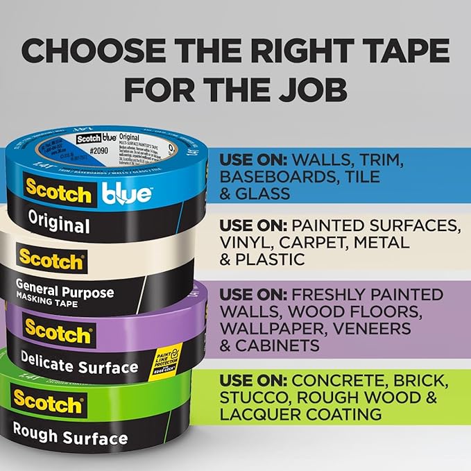 Scotch General Purpose Masking Tape, 1.88 in x 60.1 yd, Beige, Sticks for Up to 5 Days, Removes Easily Without Leaving Sticky Residue, Easy-to-Tear Masking Tape (2050-48MP)