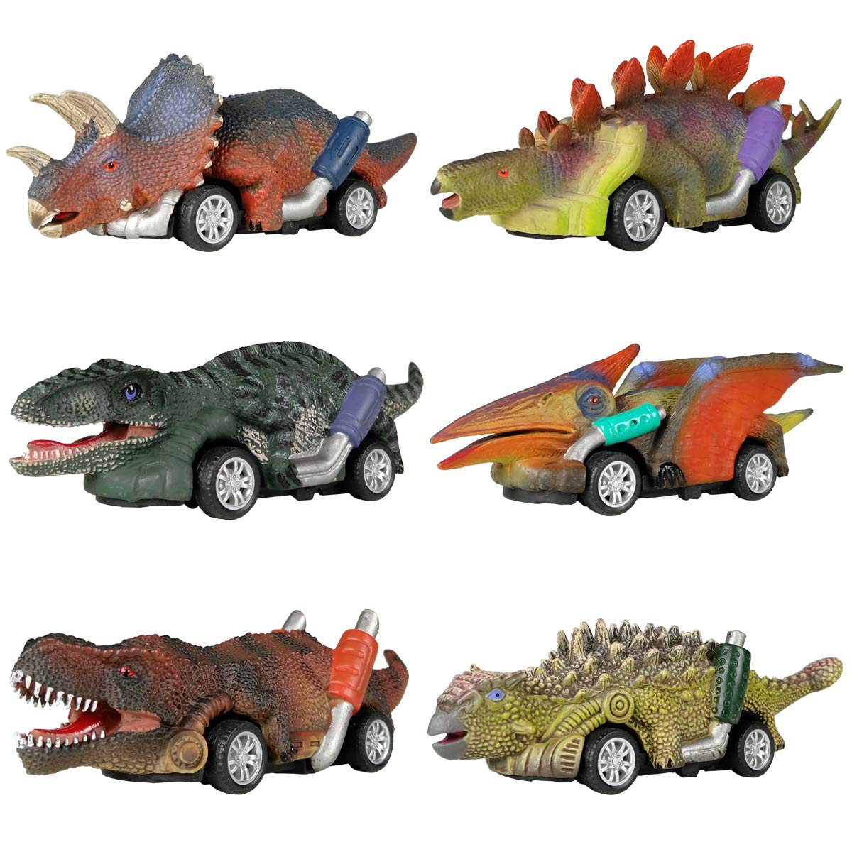 DINOBROS 6-Pack Dinosaur Pull Back Cars